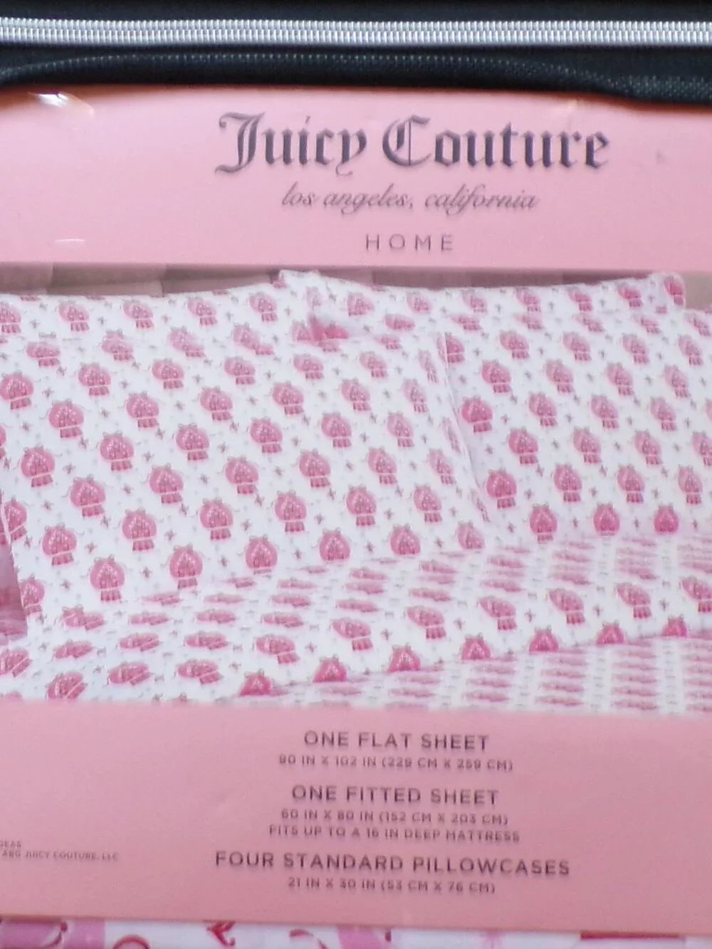 JUICY COUTURE Queen Size Sheet Set Gingerbread Houses n Snow Globes Holiday 6 PC